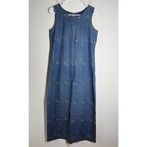 Vintage Sophia Rose Women’s Denim Embroidered Sleeveless Cotton Dress Size 8